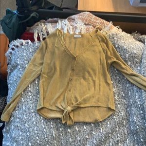 Yellow front tie button up shirt